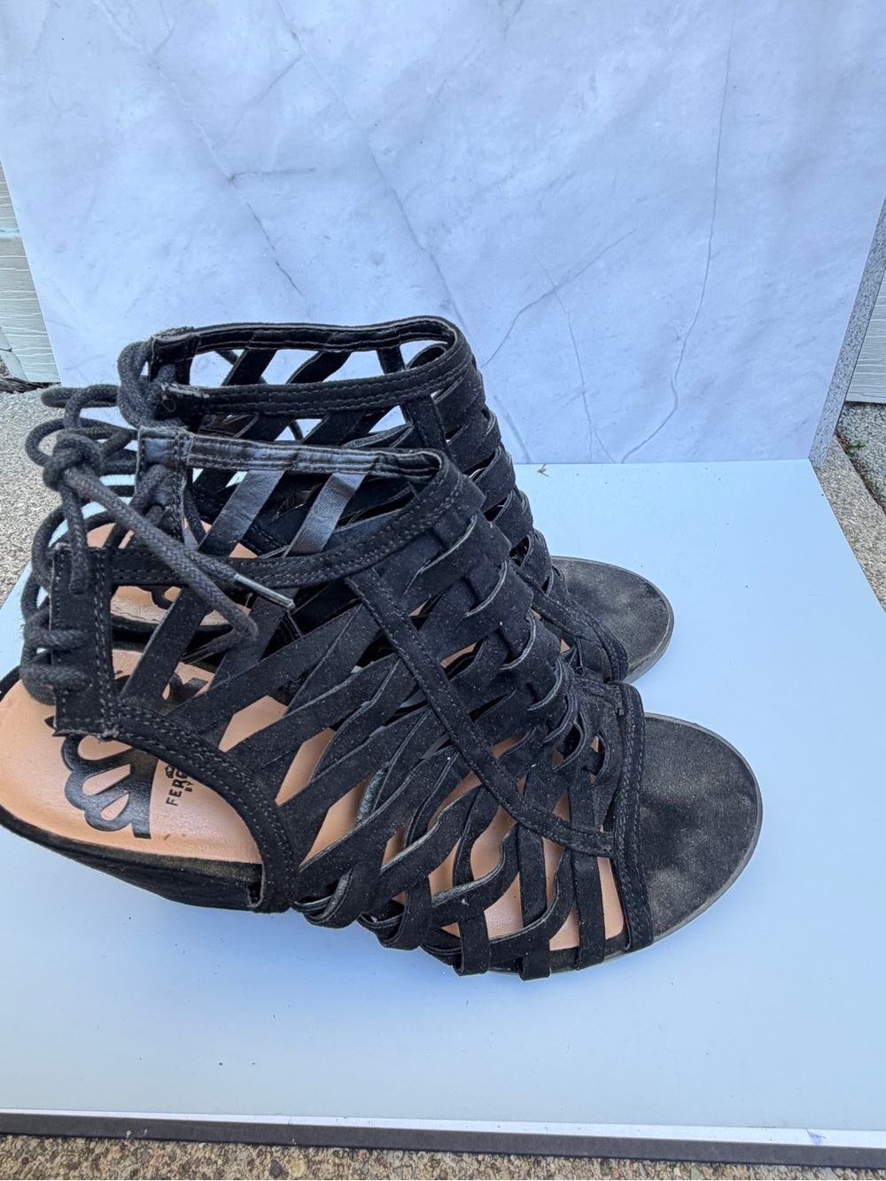 fergalicious Black Strappy Lace-Up Women's Sandals